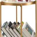 TeoKJ 2 Tier Gold Side Table, Folding Round Metal End Table Small Nightstand with Two Removable Tray for Bedroom Living Room Bedside Small Spaces Gold + White