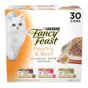 Fancy Feast Poultry and Beef Feast Classic Pate Collection Grain Free Wet Cat Food Variety Pack - (Pack of 30) 3 oz. Cans Best By Jan 2028