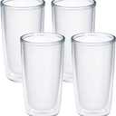 Tervis Crystal Clear Tabletop Made in USA Double Walled Insulated Tumbler Travel Cup Keeps Drinks Cold & Hot, 16oz - 4 Pack, Classic