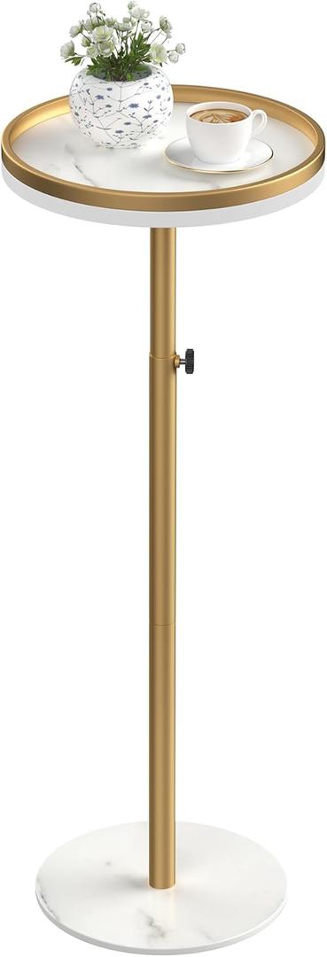 Height Adjustable Small Drink Table for Small Spaces,Martini Table, Weighted Base Pedestal Table for Living Room, Bedroom, Bathroom,Gold