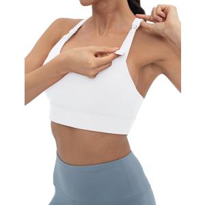 Foucome Nursing Bras for Breastfeeding Racerback Maternity Sports Bra Workout Yoga Pregnancy Bra (Large, White)