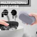 2 x Silicone Self Draining Soap Dish Tray Holder Cute Sea Shell 25Slope for Bar Soap Saver Waterfall Drain Shower Bathroom Sink with Bristles Brush Keep Dry Purple Grey