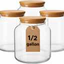 kitchentoolz 1/2 Gallon Mason Jar - Borosilicate Half Gallon Mason Jars Large - 64oz Wide Mouth Big Storage with Wooden Lid - Half Gallon Glass Jar - 4 Pack