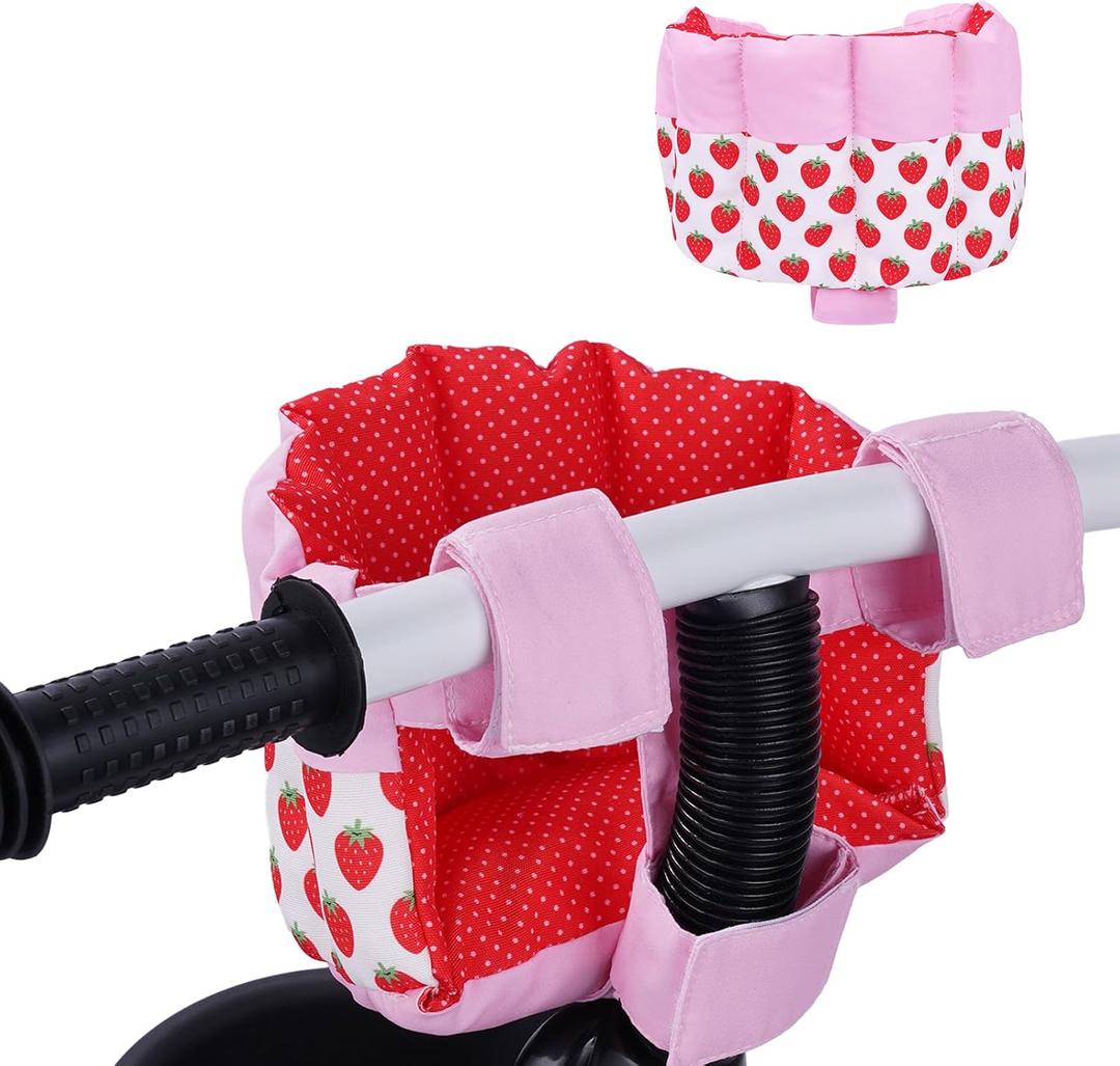 BABESIDE Doll Bike Seat for 12 Inch Dolls, Strawberry Doll Carrier for Kids Bike and Scooter, Baby Doll Accessories for Outdoor Play, Doll Car Seat Gift for Girls Age 3+