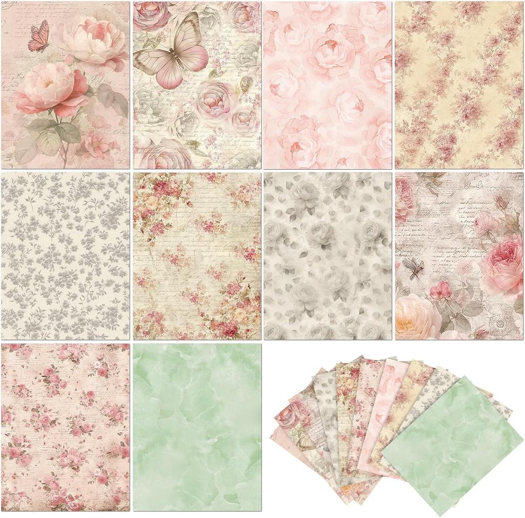 Gersoniel 40 Sheet Vintage Flower Scrapbook Paper 8.5 x 11 Inch Decorative Cardstock Paper Double Sided Patterned Papers for Craft Card Making Journaling Planner Scrapbooking Supplies, 10 Design