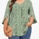 Aodemo Womens Plus Size Tops 3/4 Sleeve Dressy Chiffon Blouse Summer Work Tunic Casual Flowy Shirt 2Xl