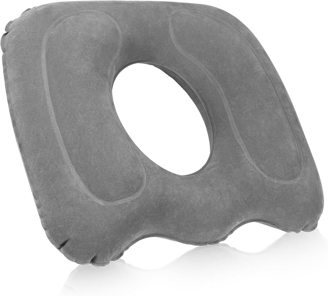 Leinuosen 1 Pcs Inflatable Seat Cushion 18.1'' x 15.7'' x 4.7'' Portable Pillow Height Adjustable Hemorrhoid Pillow for Tailbone Back Pain Bed Sore Home Car Chair Wheelchair Sitting (Grey)