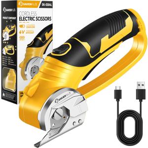 Cordless Electric Scissors, 4V Cardboard Cutter, Box Cutter Fabric Scissor with Safety Lock & LED Light, Rechargeable Power Rotary Cutters for Box Carpet Fabric Plastic Leather