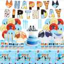 125pcs Blue Dog Cartoon Theme Party Supplies - Party Decorations Set with Paper Plates Napkins Cups Cupcake Toppers Tablecloth Balloons Banner for Birthday Baby Shower Theme Party