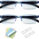 2 Pcs Auto Focus Glasses, Self Adjusting Vision Glass Anti-Blue Automatic Smart Zoom Reading Presbyopia Intelligent Dual Focus As Seen On Tv With Case And Glasses Cloth For Men Women (Blue)