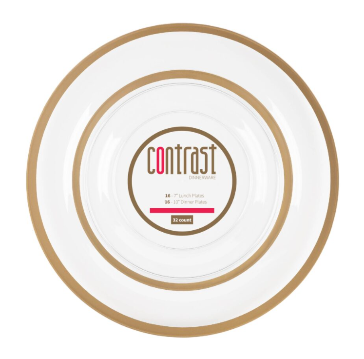 Contrast Clear/Gold Rim Combo 7+10" Case of 128 (4 packs x 32)