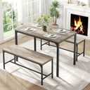 DUMOS Dining Table Set, Dining Table for 4 with Bench,Kitchen Table, Space-Saving Ideal 4-Person Set for Dining Room Kitchen Apartment Corner Grey 3 Pack