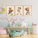 3 Pcs Nursery Bear Wall Art Boys Sports Canvas Wall Decor Vintage Cute Animal Poster Prints Kids Room Painting Pictures for Living Room Bedroom (16x24in Poster) (16L" x24W")