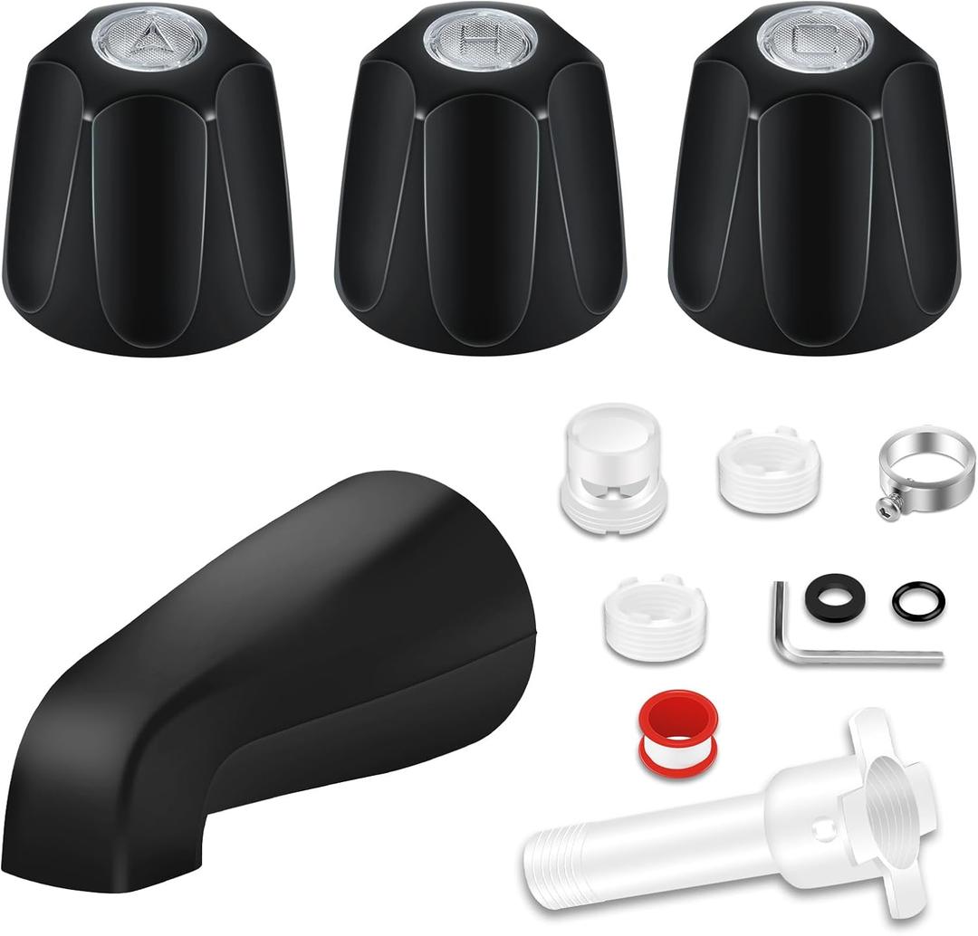 Tub Shower Trim Kit, Shower Knob and Bath Tub Spout, Compatible with Price/Pfister Verve Tub Faucet Handle, for Use with 1/2 in, 3/4 in IPS Connection, With Four in One Tub Spout Adapter (Matte Black)