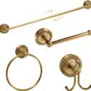 4 Pcs Antique Brass Gold Bathroom Accessories Set Wall-Mounted Adjustable Towel Rack & Round Towel Ring & Toilet Paper Holder & Robe Hook, Wall Mounted Brass Vintage Bath Hardware Set