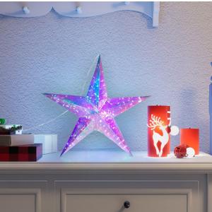20" Christmas Hanging Star Prismatic Iridescent Light Easy Assembly Foldable LED Light Decor Hanging Christmas Tree and Holiday Decoration (Christmas Star Large)