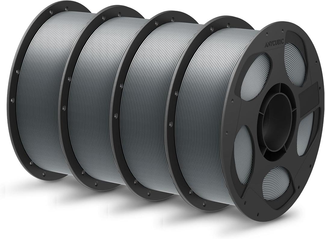 ANYCUBIC PLA Plus (PLA+), 3D Printer Filament 1.75mm Bundle, High Toughness, Dimensional Accuracy +/- 0.02mm, Print with Most FDM 3D Printers, 4 Pack 1KG Reusable Spool(2.2 lbs) Texture Grey