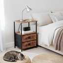 LOAKEKEL Night Stand Set 2, Nightstand with Charging Station, End Tables with Storage Shelf for Small Spaces, Bedside Table Side Tables with 2 Fabric Drawers for Bedroom, Rustic Brown, HETS020PBR, 15.35''w X 11.41''d X 23.3''h