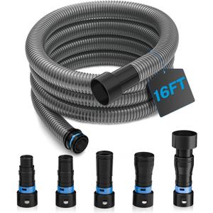 Hon&Guan 16 Ft Shop Vac Hose Kit with Quick-Connect Adapters, Flexible 1-1/4 Vacuum Hose Compatible with Home & Shop Vac, Expanded Multi-Brand Power Tool Adapter Set (1-1/4 to 2-1/4)
