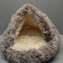 NOYAL Round Hooded Donut Dog Bed for Small & Medium Pets - Plush Fluffy Anti-Anxiety Cat Cave Bed with Cover (Large 27.5'', Gradual brown)