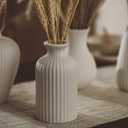 6'' White Ceramic Ribbed Bud Vases in Bulk, Set of 6 Small Pampas Grass Flower Vase for Modern Farmhouse, Boho Home Decor, Living Room, Vintage Wedding Centerpiece, Table, Shelf Decoration