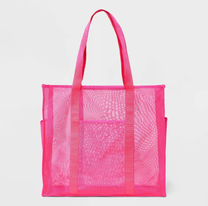Large Mesh Beach Tote Pink