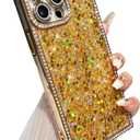 Yeddabox for iPhone 14 Pro Case Glitter, Luxury Sequin and Diamond Bumper Cover with Reinforce Corner, Soft Shockproof Protective Electroplated Case for iPhone 14 Pro for Women Girls, Gold