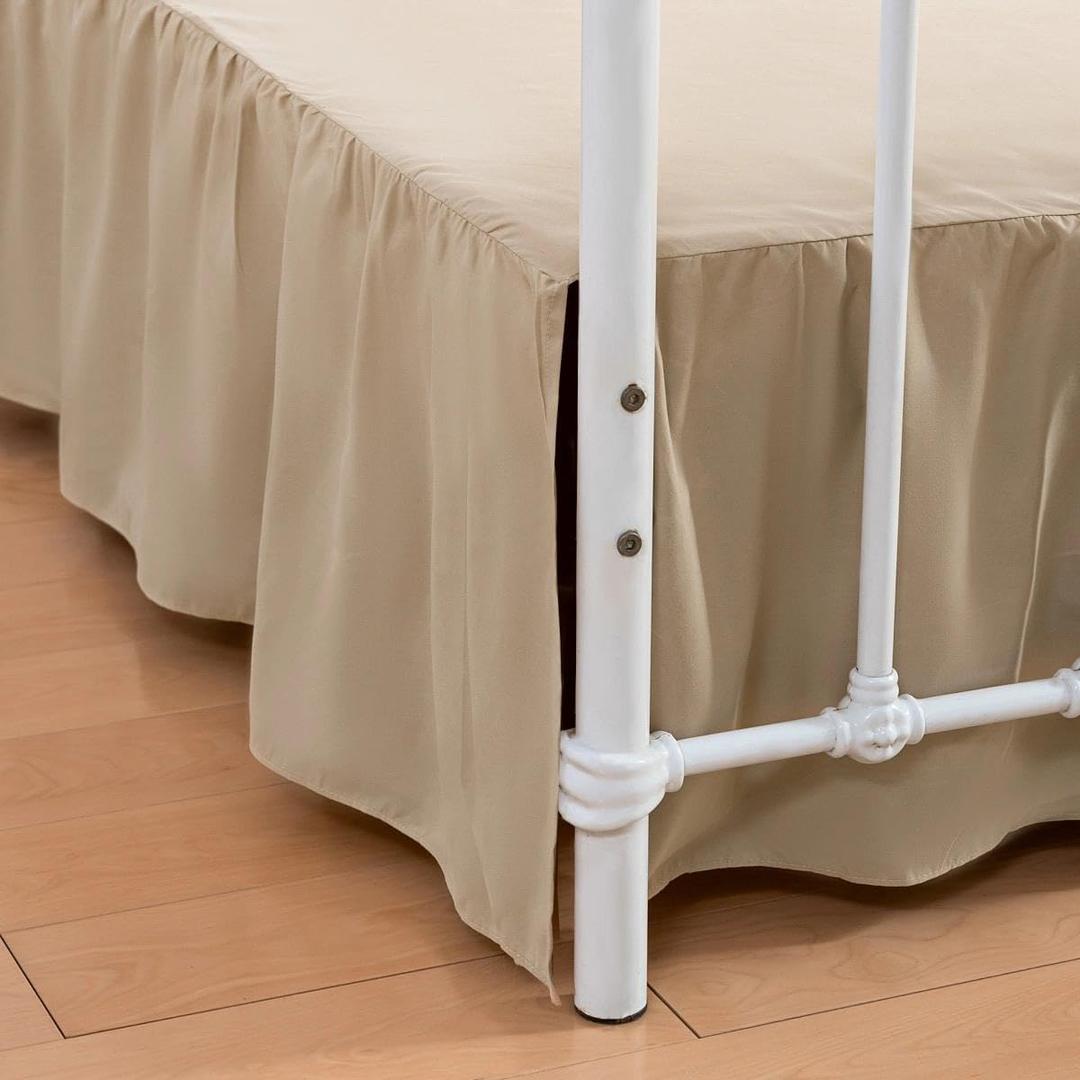Bed Skirt Twin Size Ruffled Bed Skirt with Split Corners, 14 Inch Drop Dust Ruffle Bed Skirt with Platform, 14 Inch, Light Camel