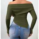 SOLY HUX Women's Off The Shoulder T Shirt Long Sleeve Asymmetrical Ruched Fitted Tee Going Out Tops Pure Army Green Large (Green, L)