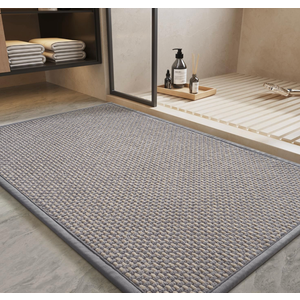 PADOOR-Bath Mat-Super Absorbent Chenille Bathroom Mats-Rubber Backed Bath Mats for Bathroom Non Slip, Easy Clean Bathroom Rugs Front of Bathtub,Shower Room,Sink-17×28, Grey&Beige