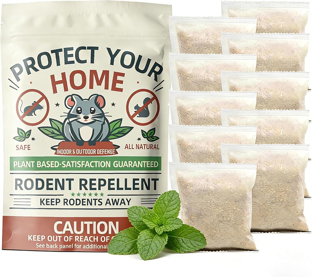 Mouse Repellent Pouches, 10 Pack Peppermint Oil Rodent Mouse Deterrent, Suitable for Indoor and Outdoor Use, Prevents Squirrels Spider Pests and Repels Mice, Safe for Pets and Family