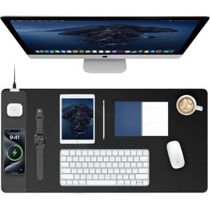 TopMade Mouse Pad with 15W Fast Wireless Charging, 31.5"x15.75" XXL Large Gaming Waterproof Desk Pad with Ultra-Smooth Surface, Non-Slip Base, Computer Desk Mat for MacBook, PC, Laptop, Black (Black - Left Side Charger)
