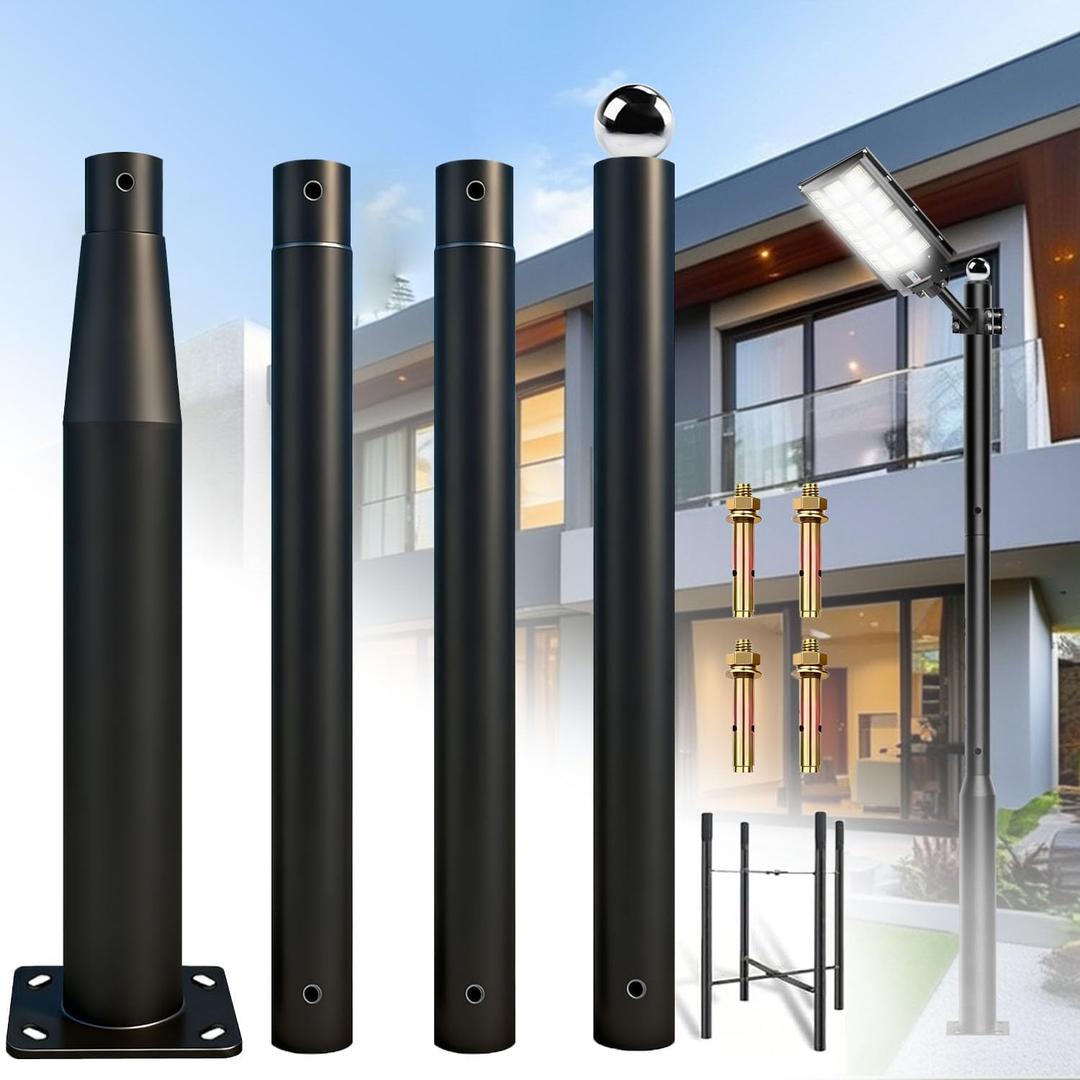 Street Light Pole 13Ft Tall, Outdoor Metal Split Heavy Duty Street Lamp Post for Outside Large Solar Street Lights with Mounting Steel Anchor for Street, Parking Lots, Park & Patio