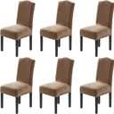 H.VERSAILTEX Velvet Dining Chair Covers Stretch Chair Covers for Dining Room Set of 6 Parson Chair Slipcovers Chair Protectors Covers Dining, Soft Thick Solid Velvet Fabric Washable, Camel