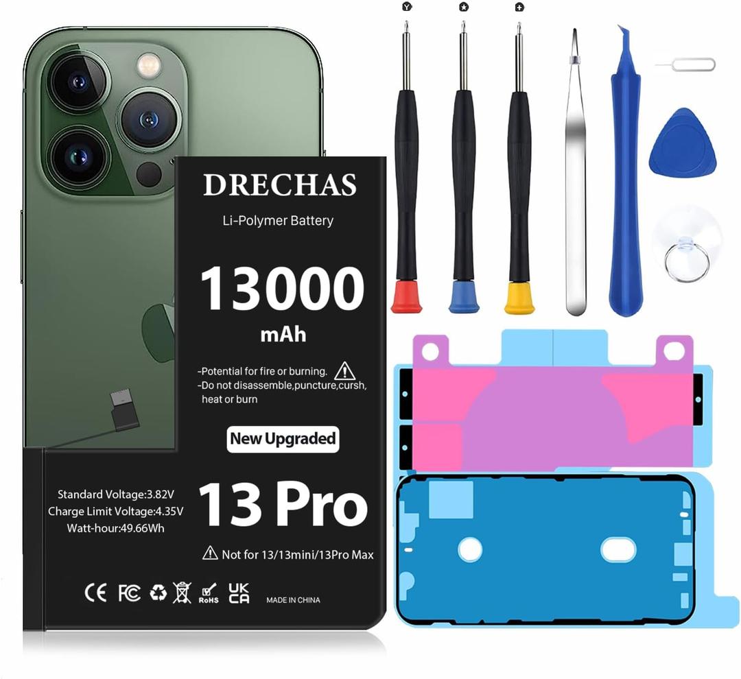 [13000mAh]Battery for iPhone 13 Pro, 2025 New Upgraded High Capacity Li-Polymer Replacement Battery for iPhone 13Pro Models A2636 A2638 A2639 A2640 A2483 with Complete Professional Repair Tool Kit