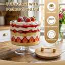 Trifle Bowl with Pedestal and Lid, Large Salad Bowl, Crystal Clear Glass, Wood Lid with Convenient Handle and Sealing Ring, for Laying Layered Dessert, Ice Cream and Cake, Ideal for Party Displays