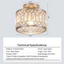 Rpzloila Crystal Ceiling Light Fixture, Modern Semi Flush Mount Ceiling Light,Crystal Chandelier for Kitchen Bedroom Bathroom Entryway Nickel Finish (Bulb not Included)
