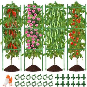 4 Pack Large Tomato Cage for Garden Up to 49" H X 16" W Metal Plant Support Stakes with Clips Triangle Pea Cages Cucumber Trellis for Vegetables Pots Vines Flowers Climbing Plants