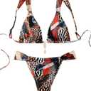 Women's 2 Piece Leopard Floral Bathing Suit Wireless Triangle Swimsuit High Waisted Bikini Sets (Medium, Multicolor)