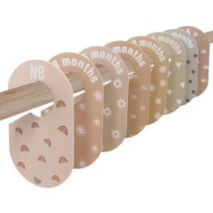 Baby Closet Divider, Baby Wardrobe Organizer, Double-Sided Minimalist Cute Design, Nursery Decor Clothes Hanger Dividers for Sorting 8 Sizes from Newborn to 12+ Months (Beige)