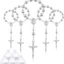 Sasylvia 60 Pcs Baptism Favors Set 30 Pcs Plated Mini Rosary Baptism Rosary Beads Catholic Finger Rosaries and 30 Pcs Organza Bags for Christening Gift First Communion Wedding Party Favor (Silver)
