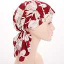 beauty YFJH Women Stretch Cotton Print Sleep Turban Hat Headwear Scarf Chemo Beanie Cap for Cancer Hair Loss (One Size, Red Flower)