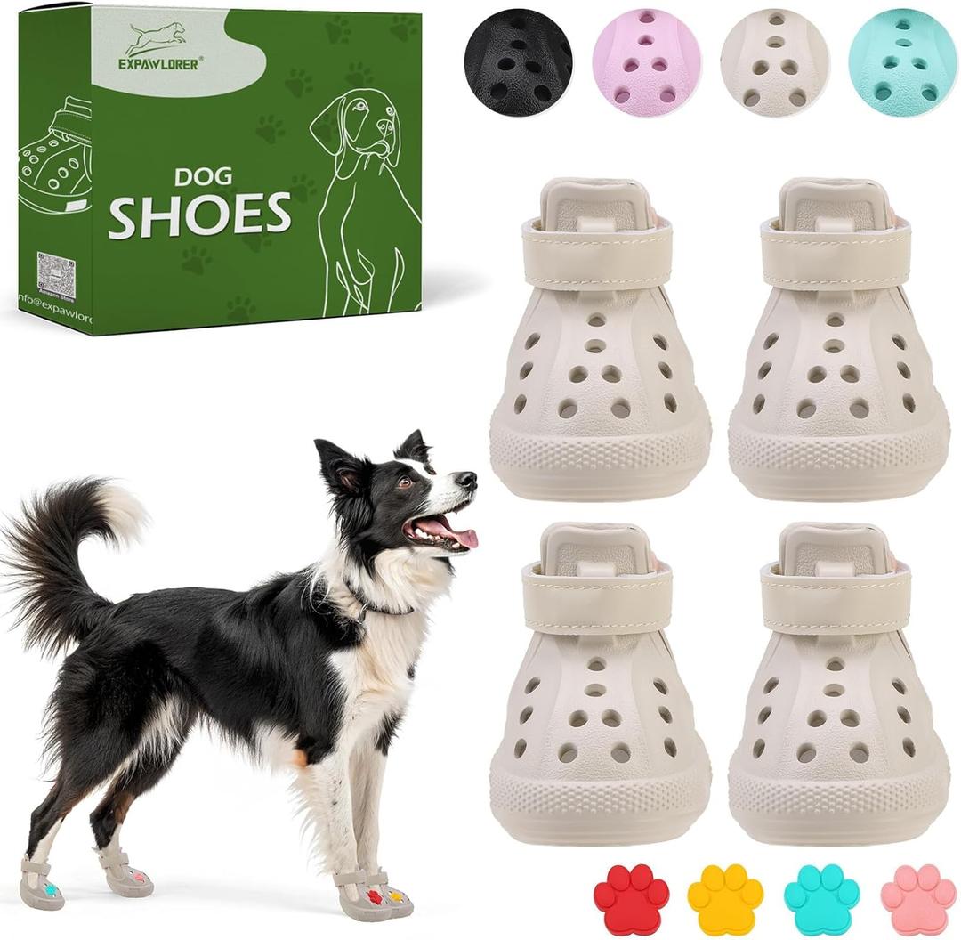 EVA Dog Shoes- Non-Slip Waterproof Dog Booties for Hot Pavement Summer, Easy ON & Off Reflective Adjustable Pet Boots & Paw Protectors, Rugged Sole for Dog Outdoor Walking (Beige,L)