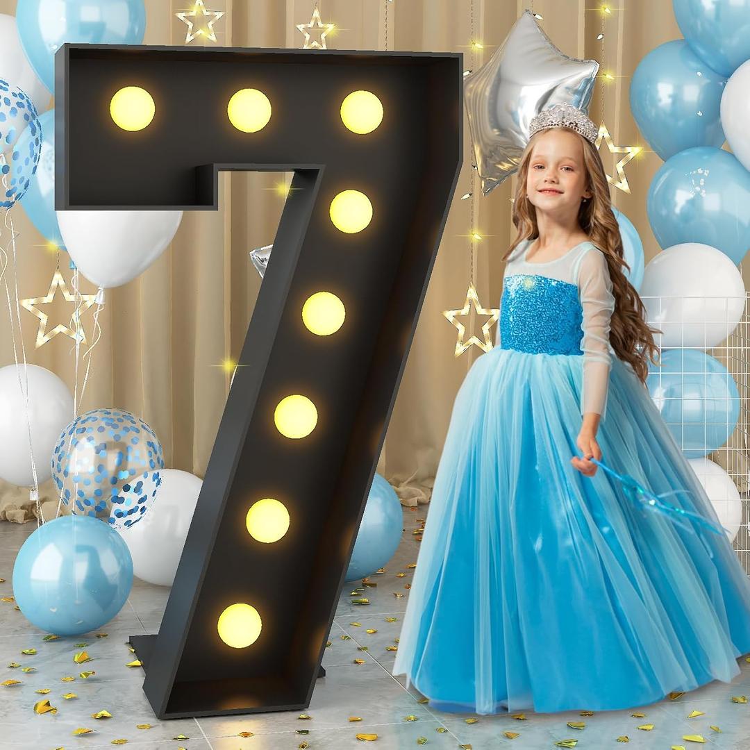 Marquee 7 Number 4ft Light up Numbers Black Large Numbers with Lights for 7th Birthday Party Decorations Giant LED Mosaic Frame Sign Letter 7 Cardboard Pre-Cut Foam Board Diy Anniversary Decor