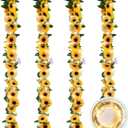 4 Pack Sunflower Garland Decor,7.5ft Artificial Sunflower Vines with Lights,Hanging Fake Silk Sunflowers Garland for Table Centerpieces Wedding Party Birthday Decorations