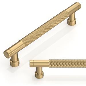10 Pack Champagne Bronze Knurled Cabinet Pulls 5 Inch(128mm) Honey Bronze Kitchen Cabinet Handles Drawer Pulls (5" Hole Center)