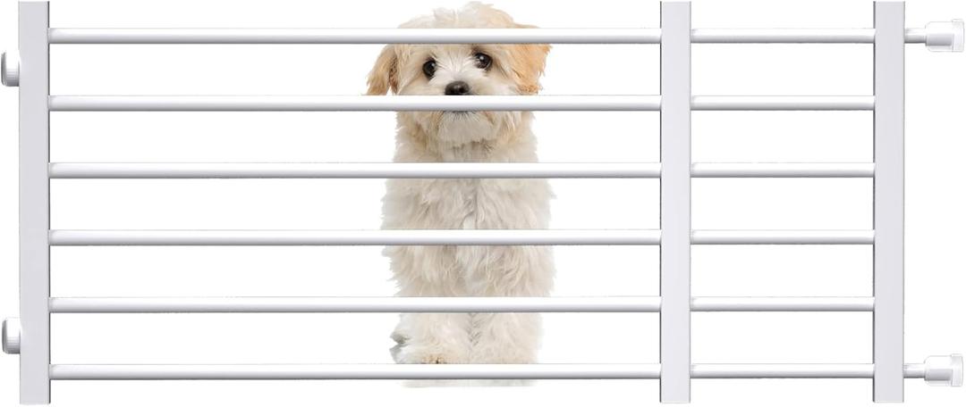 Adjustable Short Indoor Dog Gate for Small Dogs & Puppies - Step Over Wooden Pet Gate for Doorways/Stairs, No Installation, 22"-40" Wide (White, M)