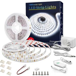 Led Strip Lights 32.8ft White Dimmable Led Light Strip Flexible Rope Lights Kits with 12v Etl Power Supply, Adhesive Clips, Dimmer Switch and Connectors for Indoor Decor
