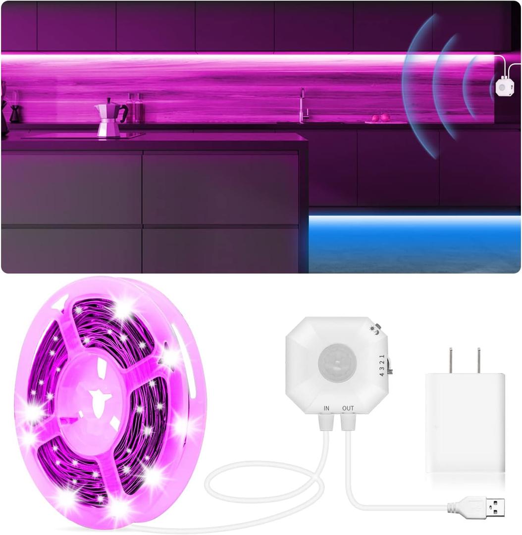 MATICOD Motion Sensor LED Strip Lights Indoor, Plug-in RGB Under Bed Lights for Bedroom, Under Cabinet With APP Control for Kitchen, Closet, Stair Night Light, 16.4ft (Multicolor)