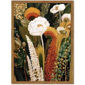 Framed Vintage Floral Canvas Wall Art, Abstract Flower Pictures Wall Decor, Boho Wildflower Botanical Paintings Prints Mid Century Modern Home Decor Aesthetic for Living Room Bedroom 16x24 inch